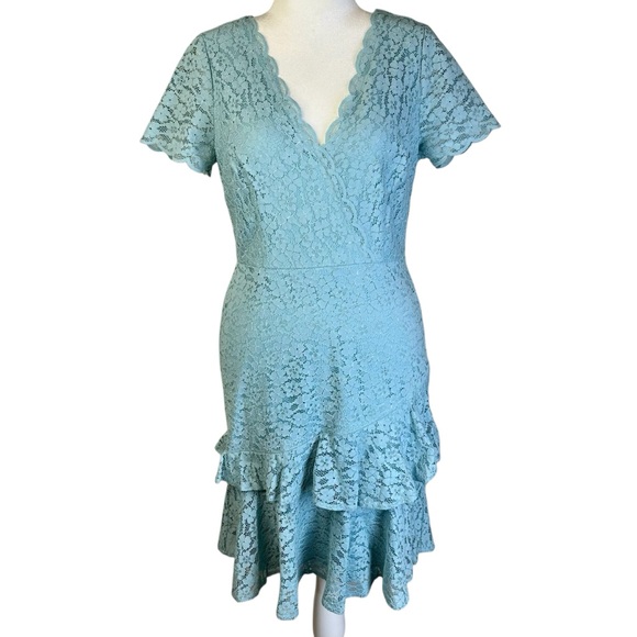 Adrianna Papell Light Blue Lace Midi Dress Size 12 - Picture 2 of 13